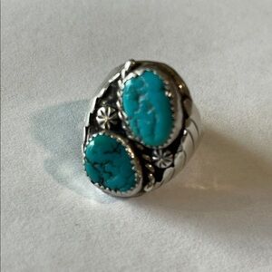Vintage Native American Turquoise Silver Men’s Ring